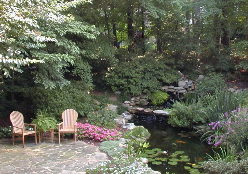 large pond natural waterfalls patio